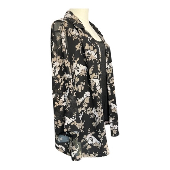 β¨ EUC KATHIE LEE WOMAN Floral Sheer Blouse w/ Black Tank | Womenβs Sz 18W/20W - Picture 7 of 12